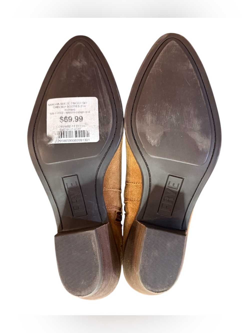 Frye Sandra Suede Chelsea Ankle Boots Cognac Brown Stacked Block Heel Size 7.5 - Picture 8 of 13